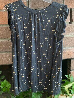 Lucky Brand Women's / Black & Gold Metallic Print Sleeveless Blouse / Size LARGE